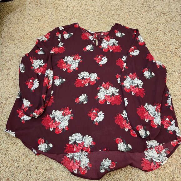 Maurices Long Sleeve V-Neck Sheer Floral Print Blouse Size 2 - Picture 1 of 7